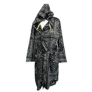 Dogg Supply by Snoop Dogg Black Paisley Microfleece Hooded Lounge Robe Small